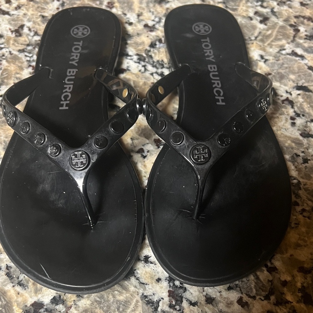 Tory Burch Jelly Studded Glossy Black Flip Flops
Style #76555